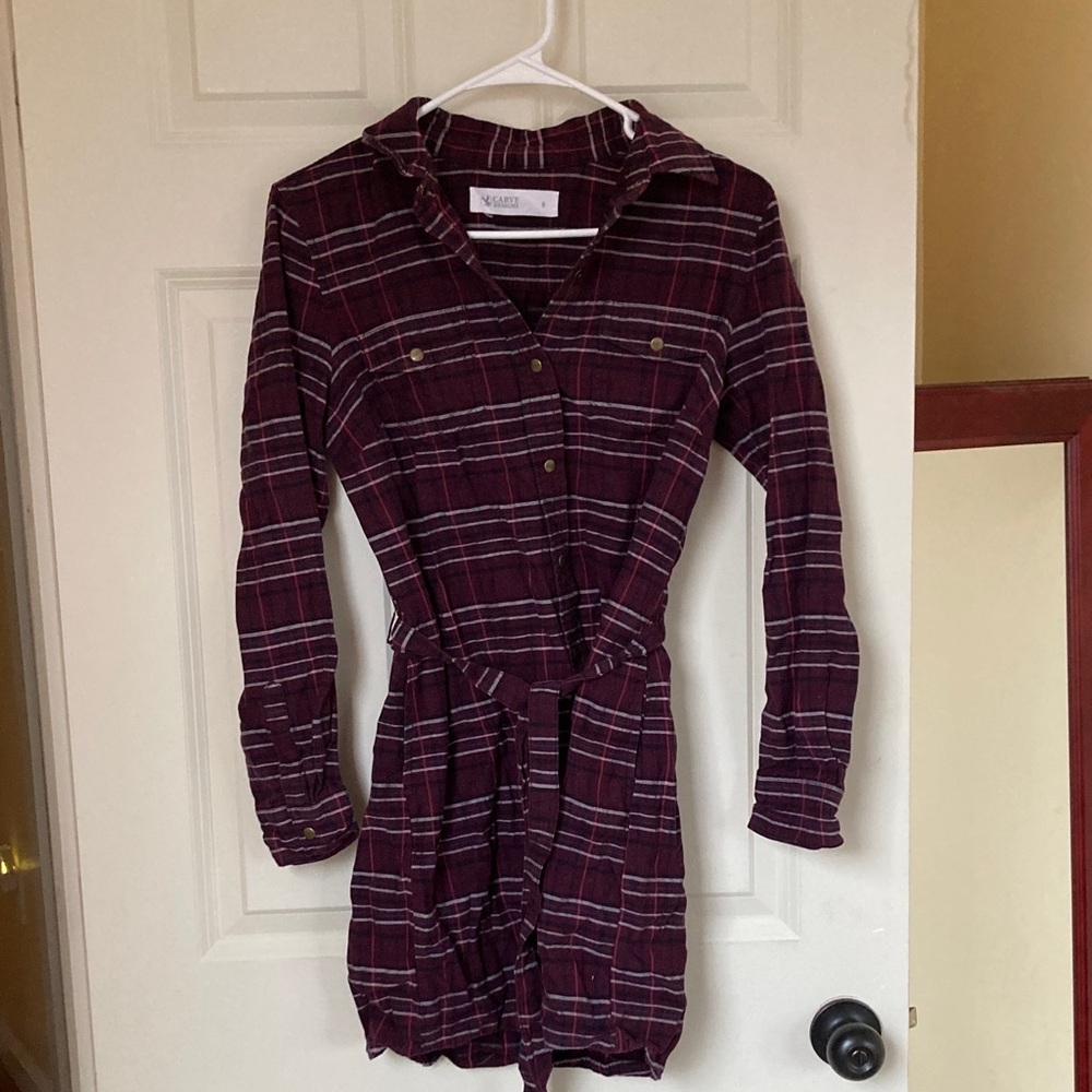 Carve Designs Plaid Shirt Dress - Burgundy and White